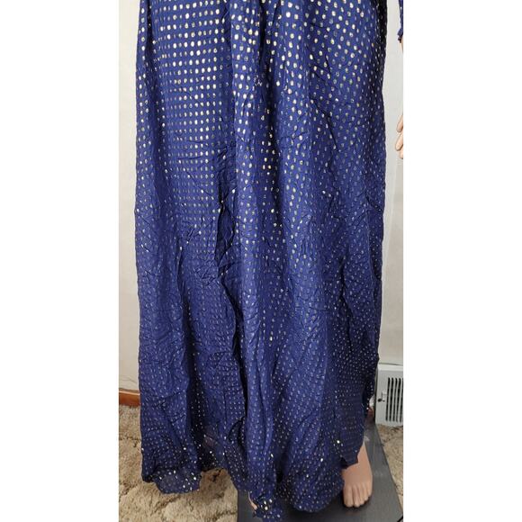 Delfi Collective Cerise navy blue metallic gold polka dot silk dress medium - Picture 8 of 15